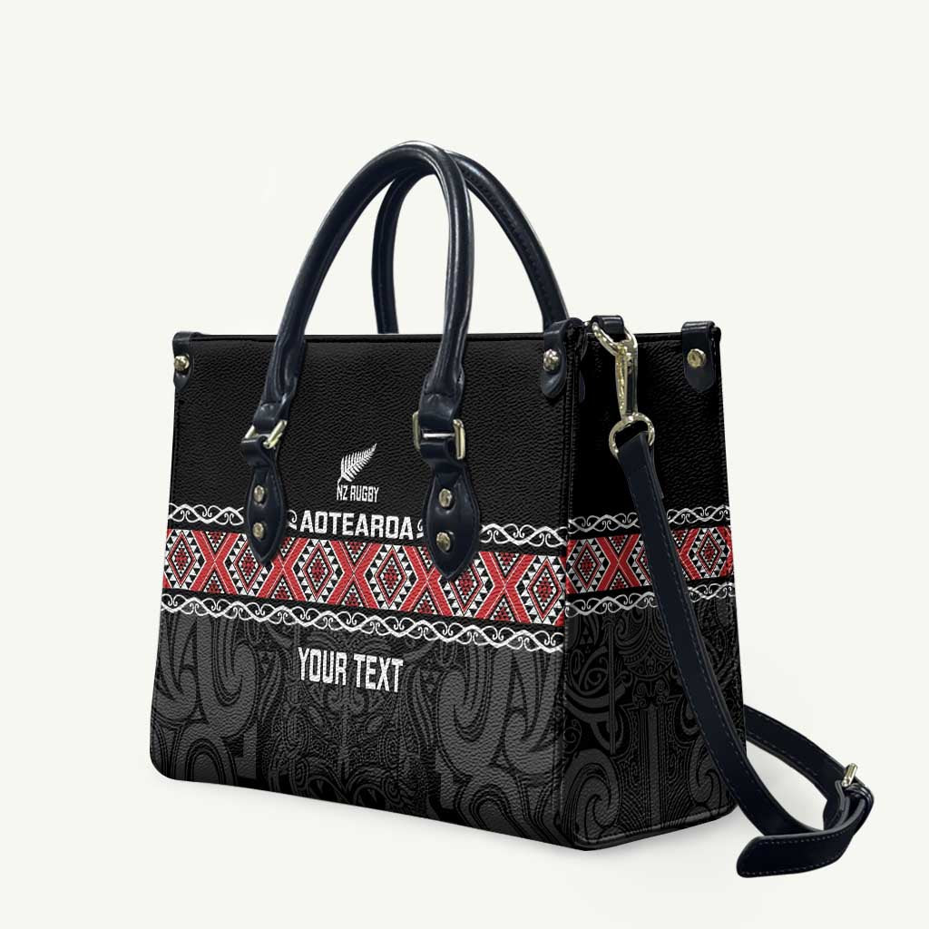 Custom New Zealand Silver Fern Rugby Leather Bag All Black Maori Taniko Pattern LT14 Black - Polynesian Pride