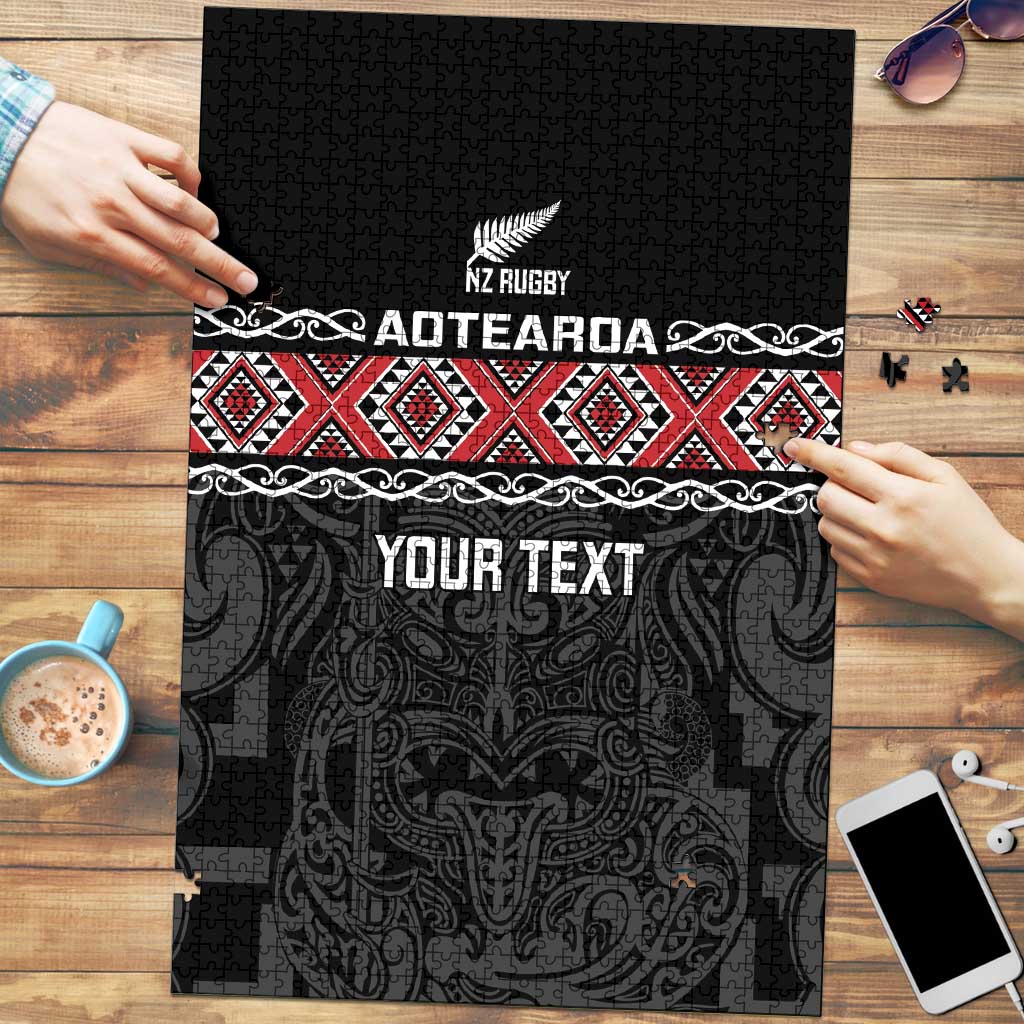 Custom New Zealand Silver Fern Rugby Puzzle All Black Maori Taniko Pattern LT14 Black - Polynesian Pride