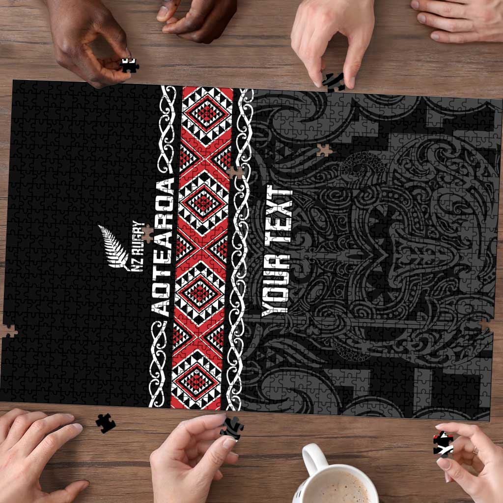 Custom New Zealand Silver Fern Rugby Puzzle All Black Maori Taniko Pattern LT14 - Polynesian Pride