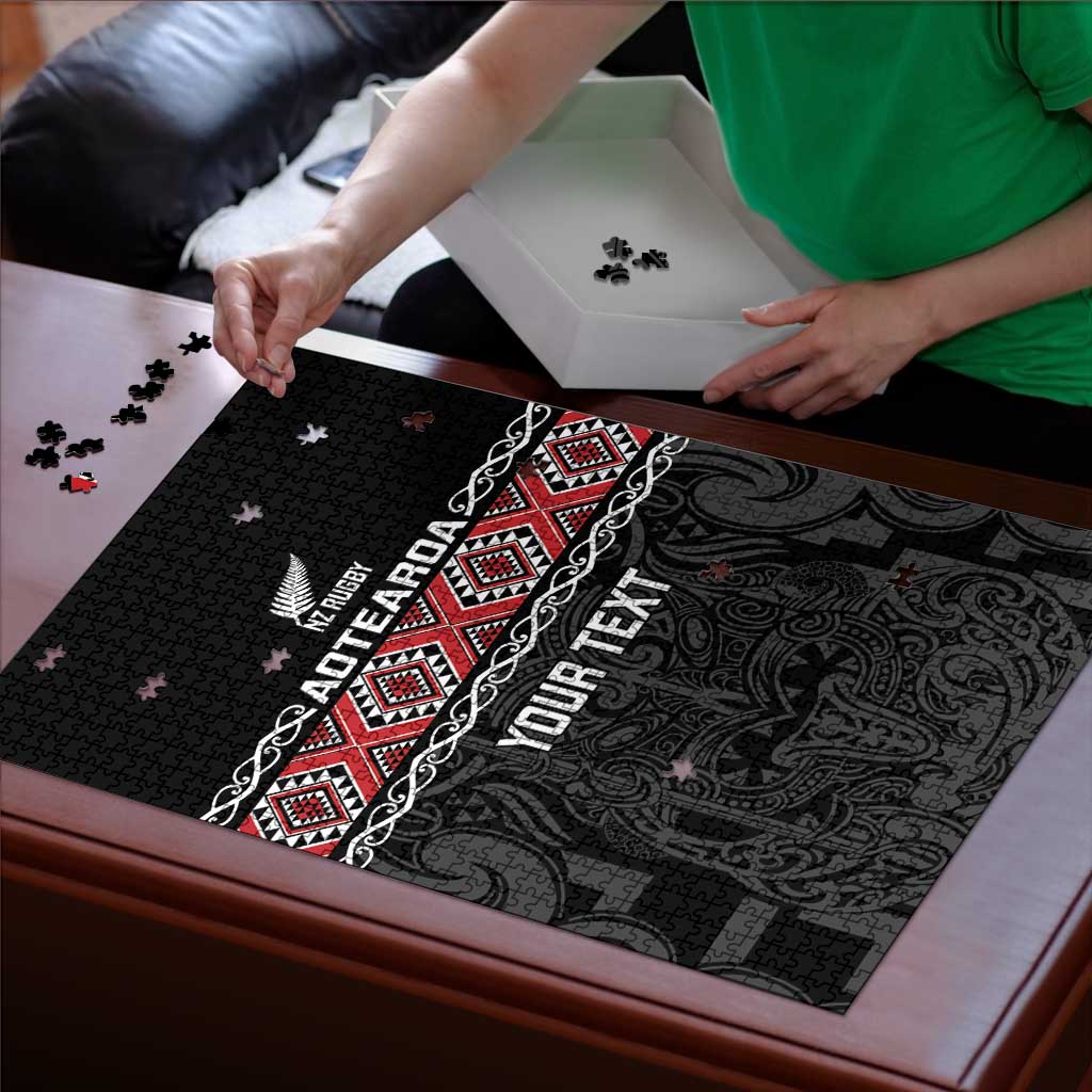 Custom New Zealand Silver Fern Rugby Puzzle All Black Maori Taniko Pattern LT14 - Polynesian Pride