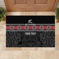 Custom New Zealand Silver Fern Rugby Rubber Doormat All Black Maori Taniko Pattern LT14 Black - Polynesian Pride