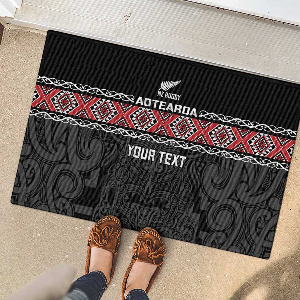 Custom New Zealand Silver Fern Rugby Rubber Doormat All Black Maori Taniko Pattern LT14 - Polynesian Pride