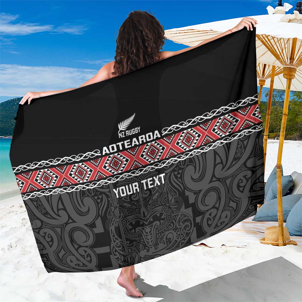 Custom New Zealand Silver Fern Rugby Sarong All Black Maori Taniko Pattern LT14 One Size 44 x 66 inches Black - Polynesian Pride
