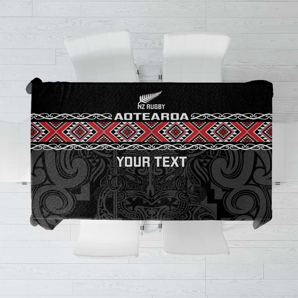Custom New Zealand Silver Fern Rugby Tablecloth All Black Maori Taniko Pattern LT14 Black - Polynesian Pride