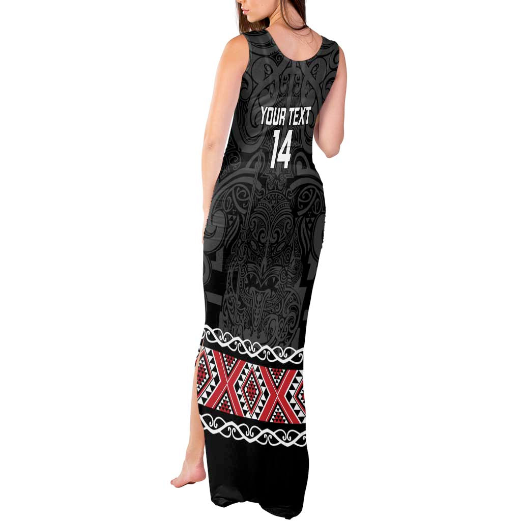 Custom New Zealand Silver Fern Rugby Tank Maxi Dress All Black Maori Taniko Pattern LT14 - Polynesian Pride
