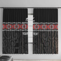 Custom New Zealand Silver Fern Rugby Window Curtain All Black Maori Taniko Pattern LT14 With Hooks Black - Polynesian Pride