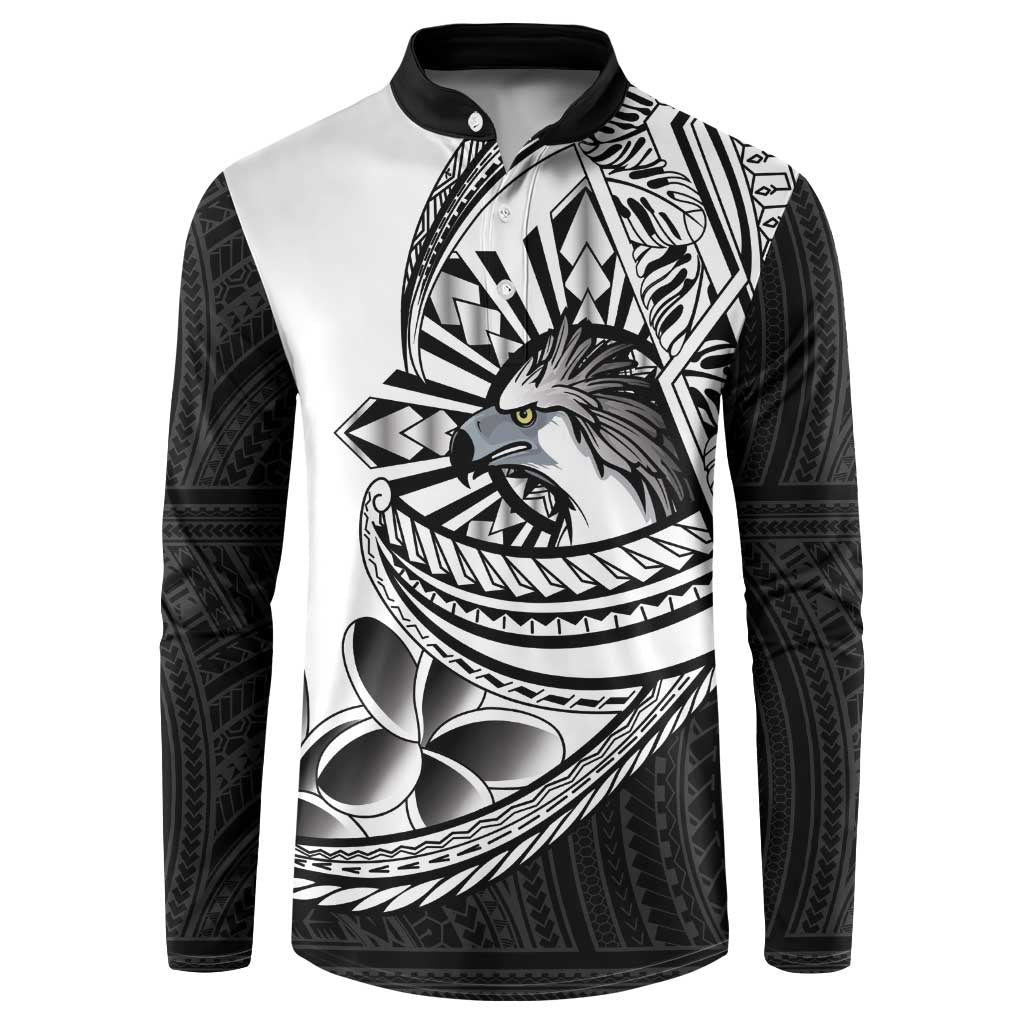 Philippines Eagle Sun Button Sweatshirt Filipino Agila Polynesian Tattoo Black Color LT14 Black - Polynesian Pride