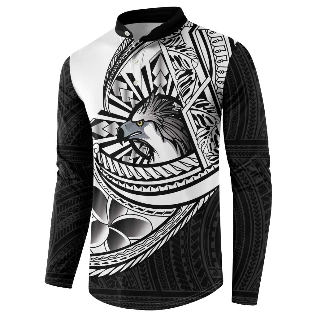 Philippines Eagle Sun Button Sweatshirt Filipino Agila Polynesian Tattoo Black Color LT14 - Polynesian Pride