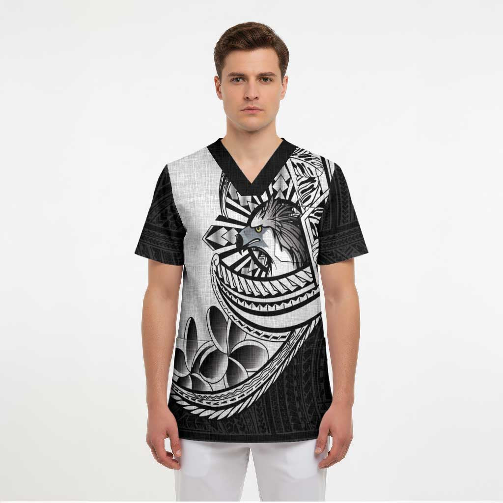 Philippines Eagle Sun Scrub Top Filipino Agila Polynesian Tattoo Black Color LT14 - Polynesian Pride