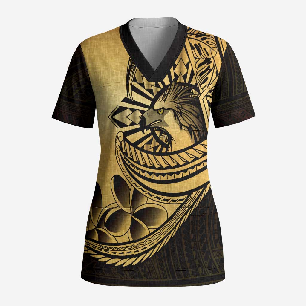 Philippines Eagle Sun Scrub Top Filipino Agila Polynesian Tattoo Gold Color LT14 Adult Gold - Polynesian Pride
