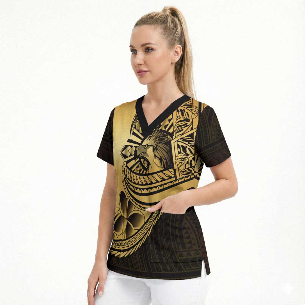 Philippines Eagle Sun Scrub Top Filipino Agila Polynesian Tattoo Gold Color LT14 - Polynesian Pride