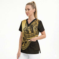 Philippines Eagle Sun Scrub Top Filipino Agila Polynesian Tattoo Gold Color LT14 - Polynesian Pride