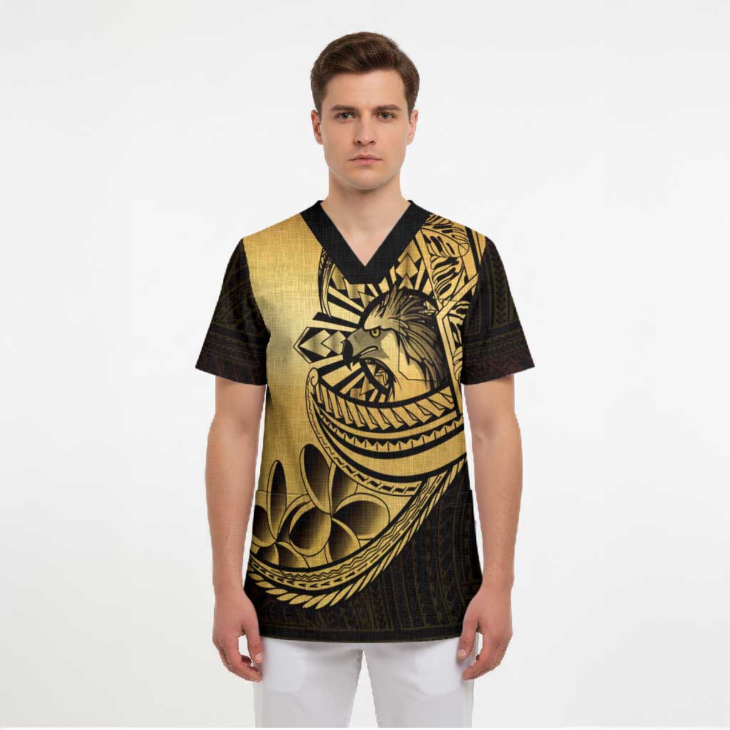 Philippines Eagle Sun Scrub Top Filipino Agila Polynesian Tattoo Gold Color LT14 - Polynesian Pride