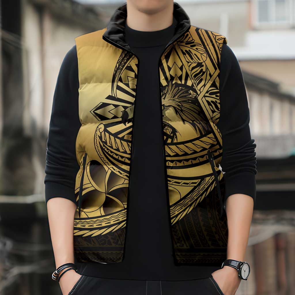 Philippines Eagle Sun Sleeveless Puffer Jacket Filipino Agila Polynesian Tattoo Gold Color LT14 - Polynesian Pride