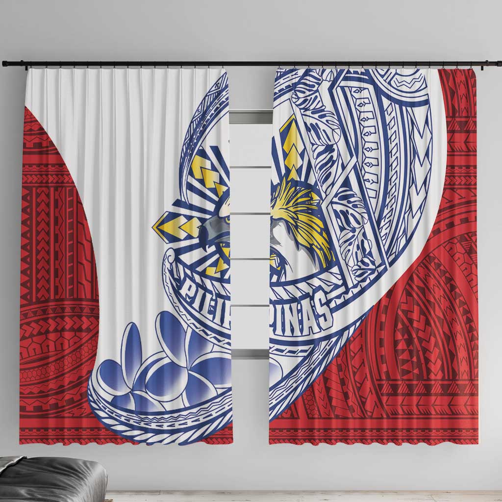 Philippines Eagle Sun Window Curtain Filipino Agila Polynesian Tattoo Flag Color LT14 With Hooks Red - Polynesian Pride