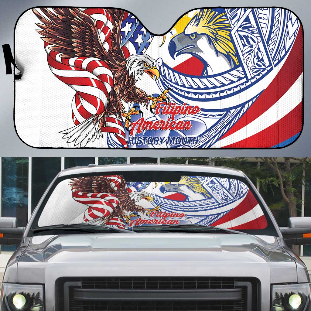 Filipino American History Month Auto Sun Shade Philippines Agila USA Eagle Mix Flag LT14 Blue - Polynesian Pride