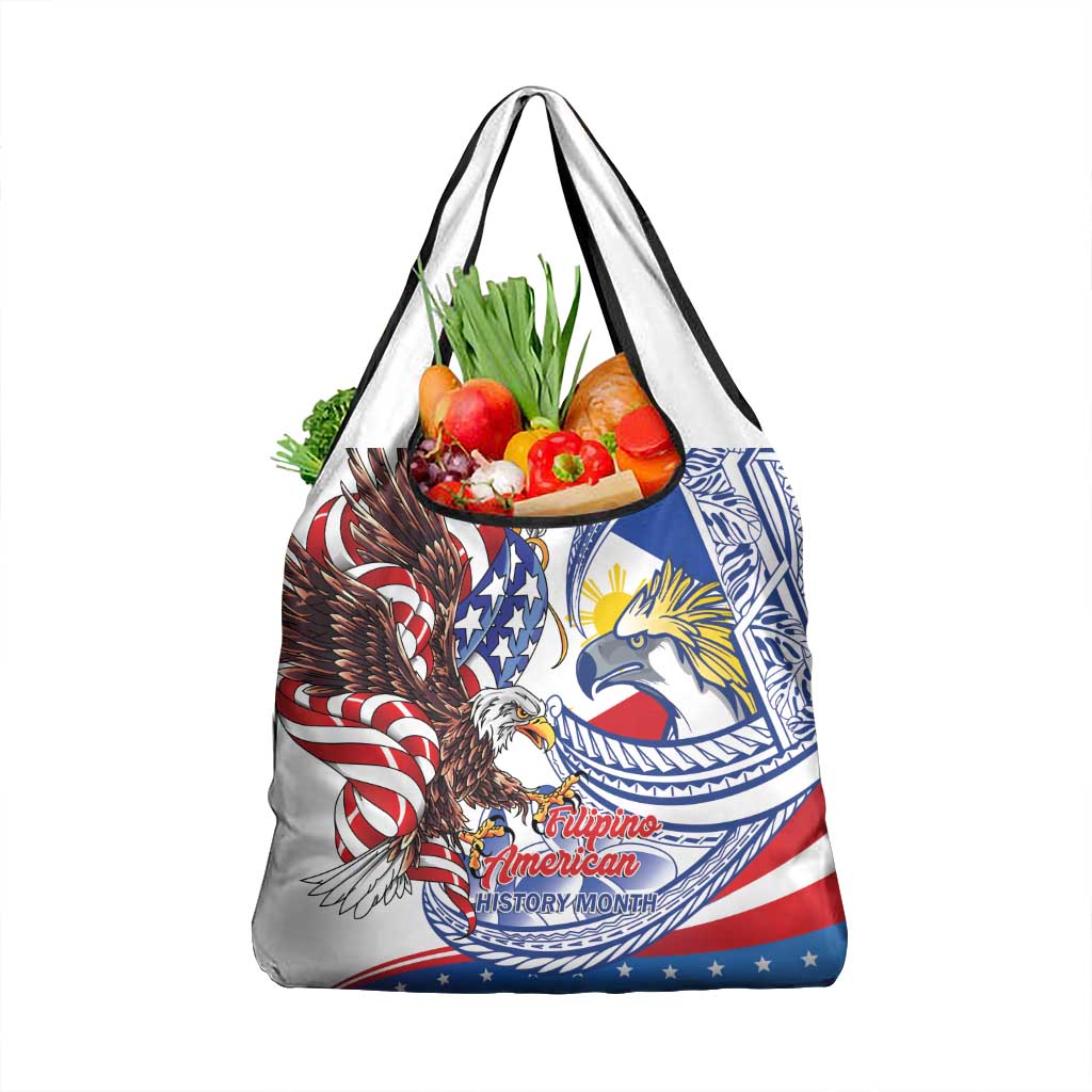 Filipino American History Month Grocery Bag Philippines Agila USA Eagle Mix Flag LT14 1-pack One Size Blue - Polynesian Pride