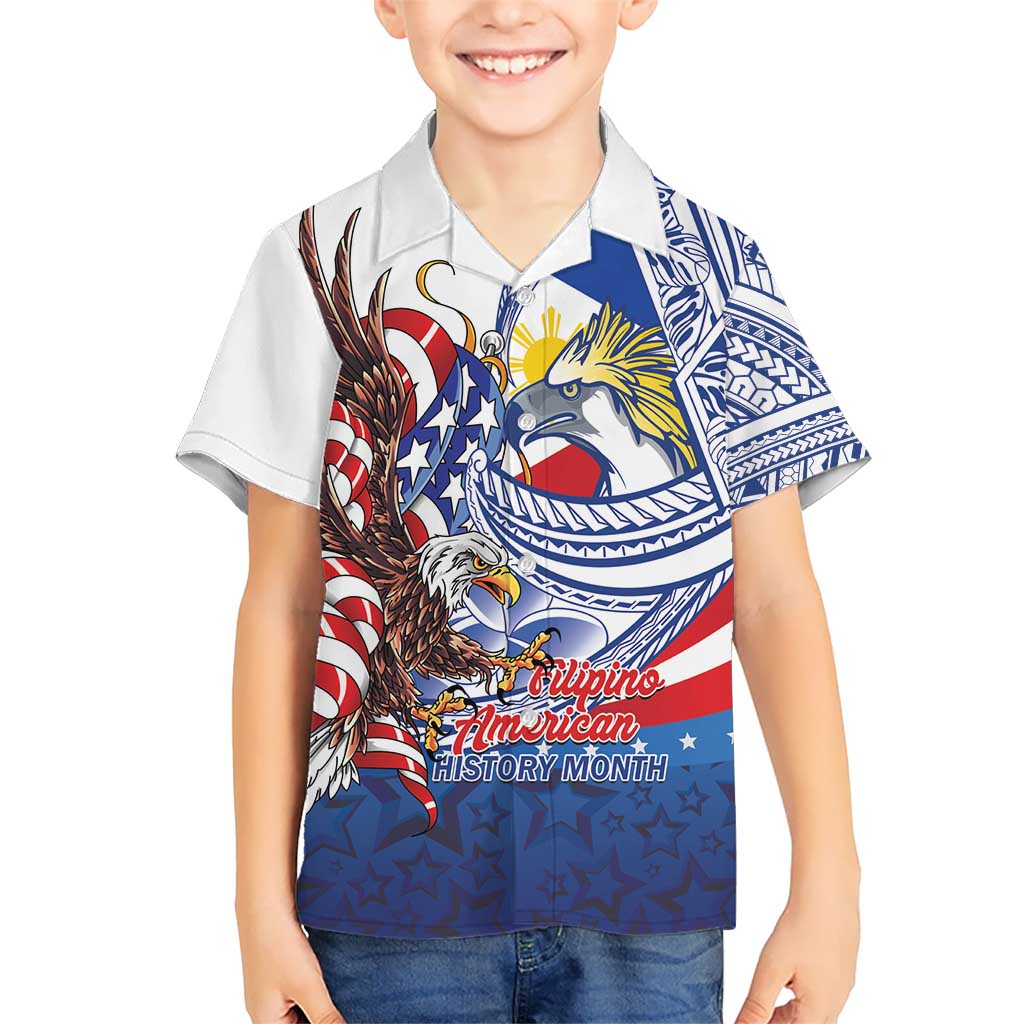 Filipino American History Month Kid Hawaiian Shirt Philippines Agila USA Eagle Mix Flag LT14 Kid Blue - Polynesian Pride