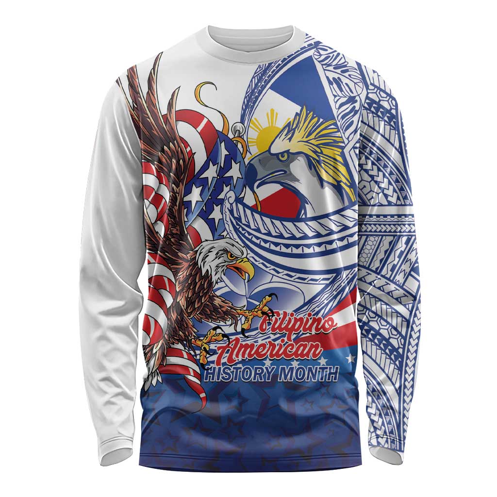 Filipino American History Month Long Sleeve Shirt Philippines Agila USA Eagle Mix Flag LT14 Unisex Blue - Polynesian Pride