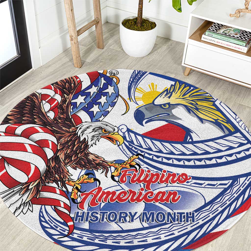 Filipino American History Month Round Carpet Philippines Agila USA Eagle Mix Flag LT14 Blue - Polynesian Pride