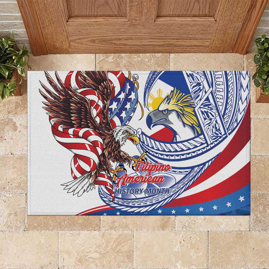 Filipino American History Month Rubber Doormat Philippines Agila USA Eagle Mix Flag LT14 Blue - Polynesian Pride