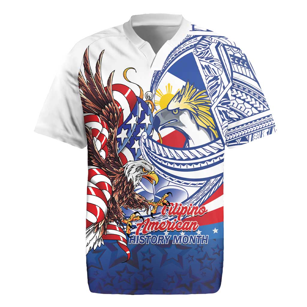 Filipino American History Month Rugby Jersey Philippines Agila USA Eagle Mix Flag LT14 Blue - Polynesian Pride