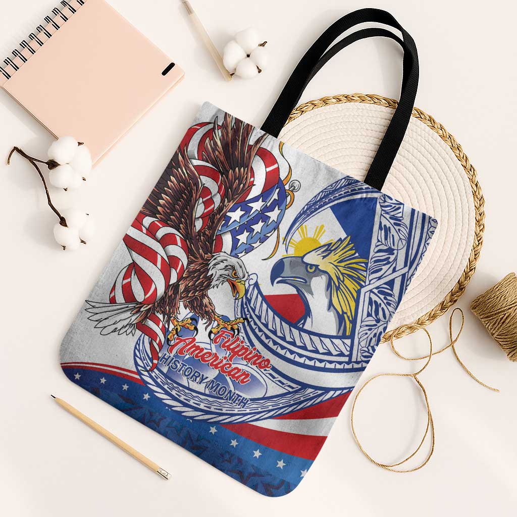 Filipino American History Month Tote Bag Philippines Agila USA Eagle Mix Flag LT14 Black Strap One Size Blue - Polynesian Pride