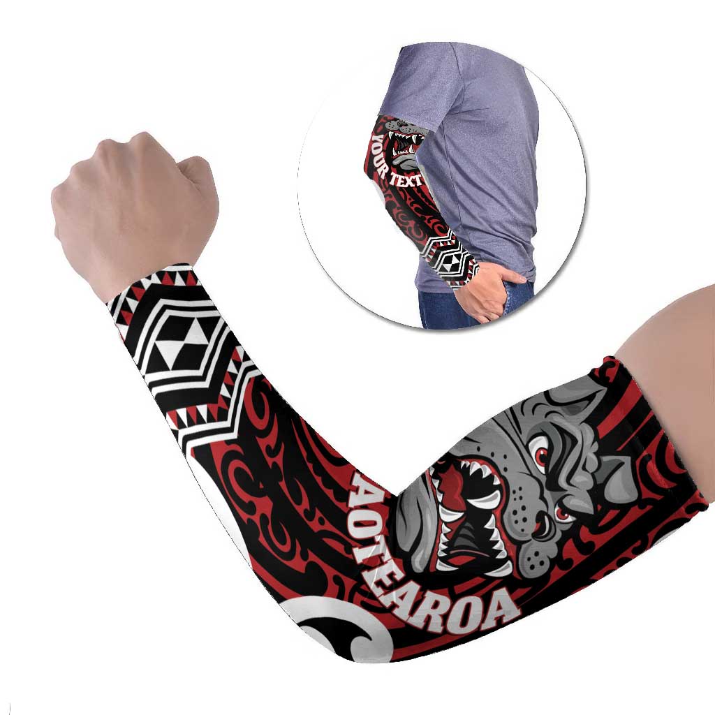 Personalised Aotearoa Bulldog Arm Sleeves New Zealand Maori Taniko Art LT14 Set of 2 Red - Polynesian Pride