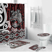 Personalised Aotearoa Bulldog Bathroom Set New Zealand Maori Taniko Art LT14 Bathroom Set (4 pcs) Red - Polynesian Pride