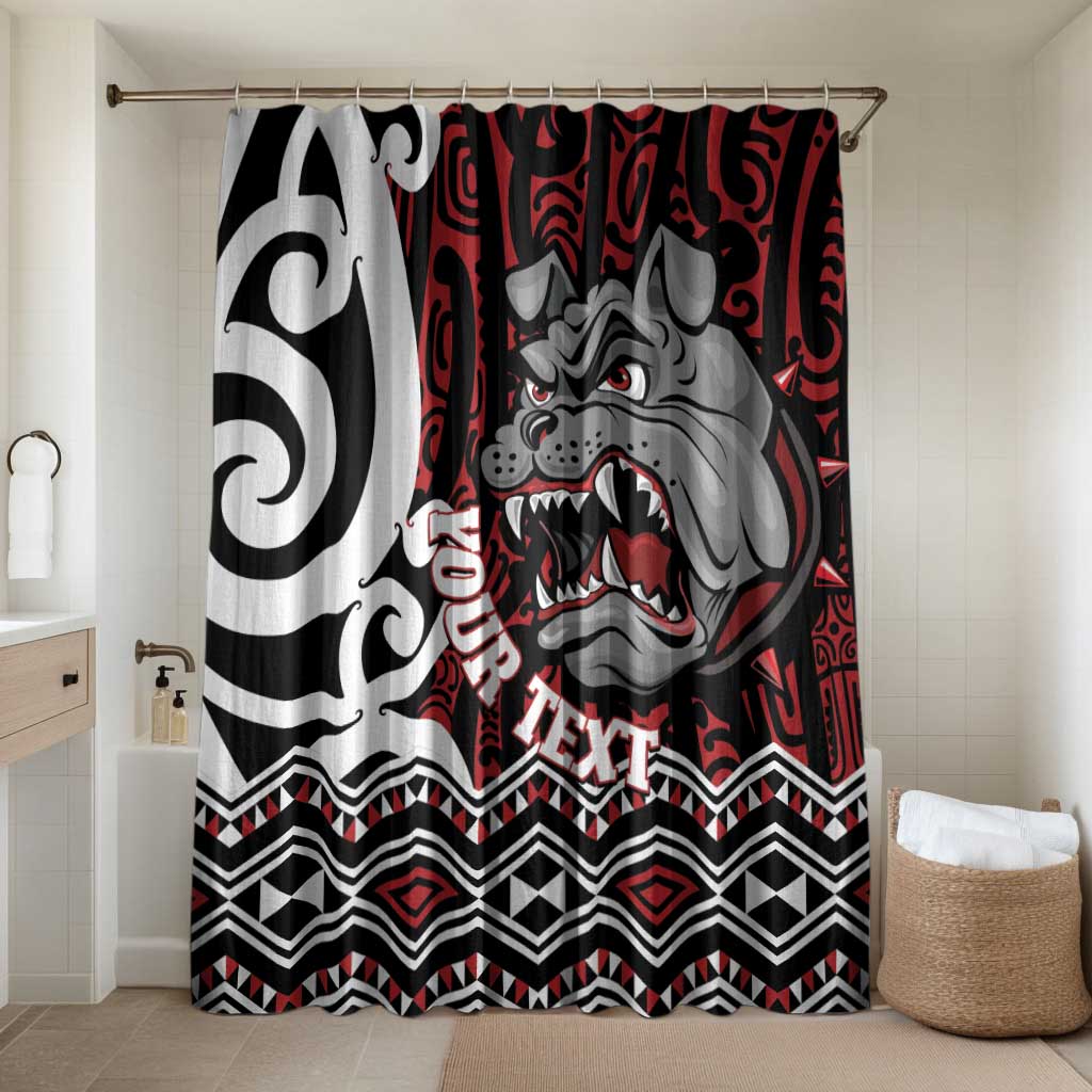 Personalised Aotearoa Bulldog Bathroom Set New Zealand Maori Taniko Art LT14 Shower Curtain Only Red - Polynesian Pride