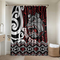 Personalised Aotearoa Bulldog Bathroom Set New Zealand Maori Taniko Art LT14 Shower Curtain Only Red - Polynesian Pride