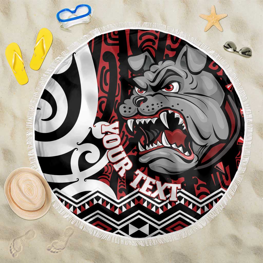 Personalised Aotearoa Bulldog Beach Blanket New Zealand Maori Taniko Art LT14 One Size 150cm Red - Polynesian Pride