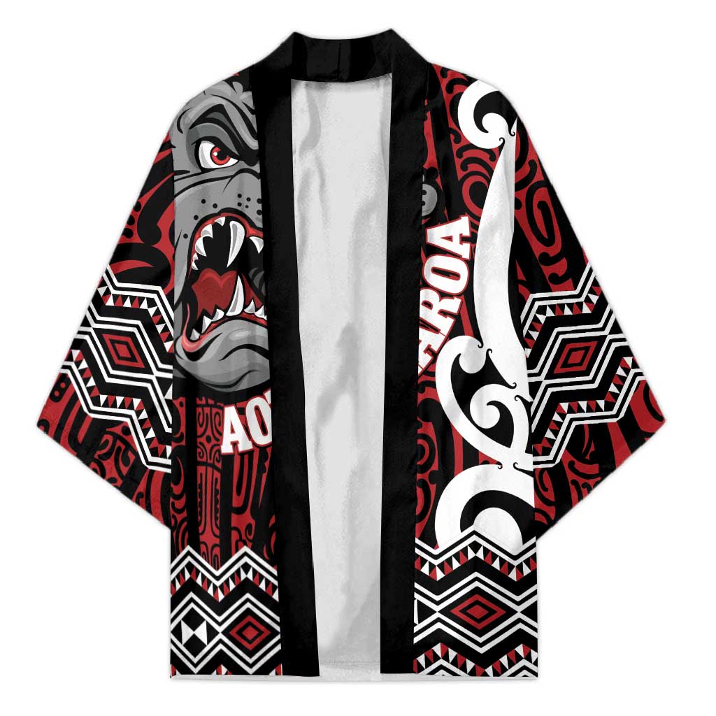 Personalised Aotearoa Bulldog Kimono New Zealand Maori Taniko Art LT14 Unisex Red - Polynesian Pride