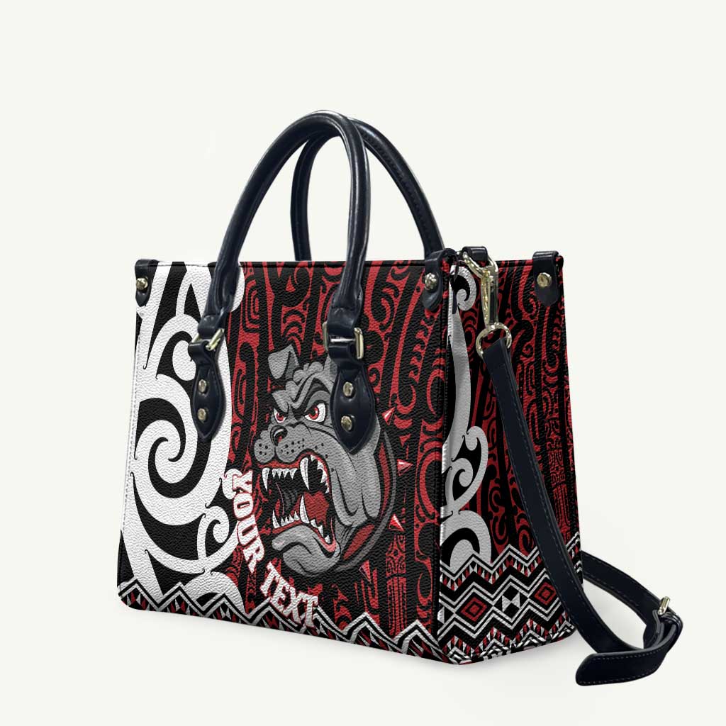 Personalised Aotearoa Bulldog Leather Bag New Zealand Maori Taniko Art LT14 Red - Polynesian Pride