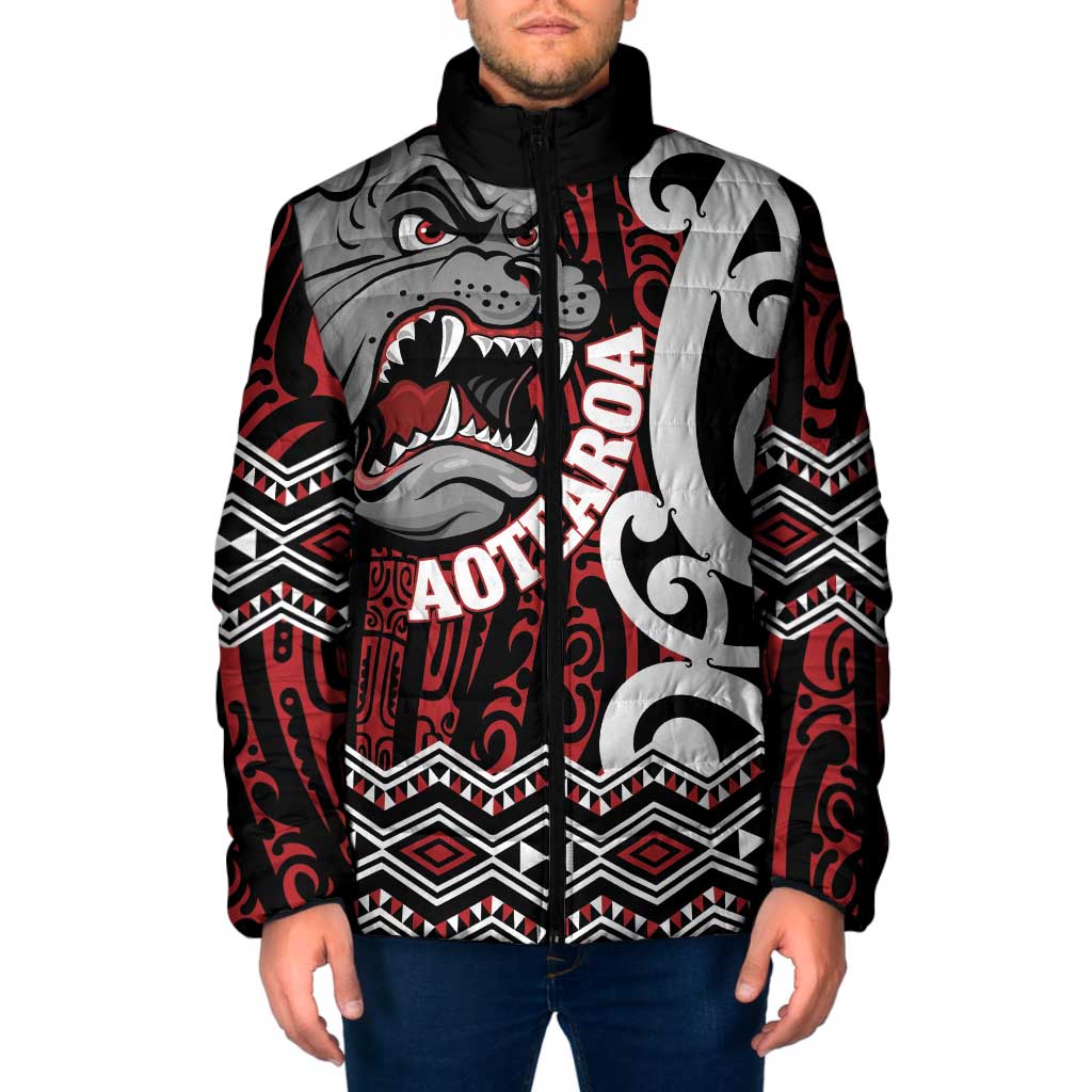Personalised Aotearoa Bulldog Padded Jacket New Zealand Maori Taniko Art LT14 Men Red - Polynesian Pride