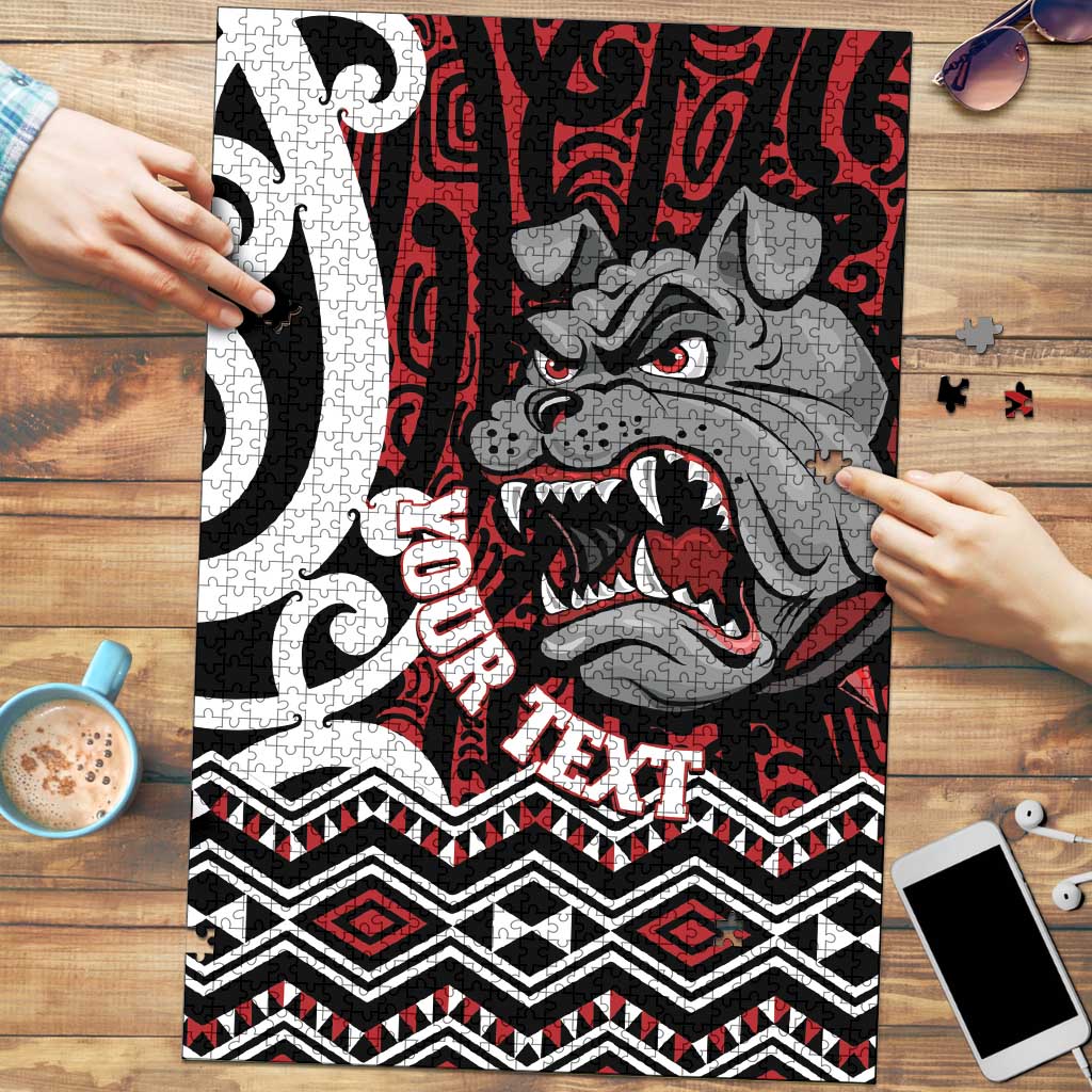 Personalised Aotearoa Bulldog Puzzle New Zealand Maori Taniko Art LT14 Red - Polynesian Pride