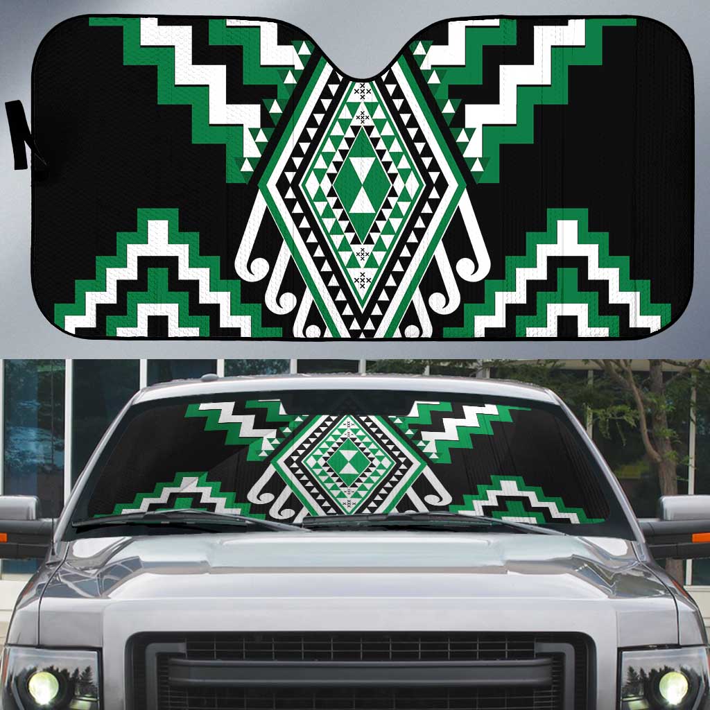 Green New Zealand Taniko Poutama Patikitiki Auto Sun Shade LT14 Green - Polynesian Pride