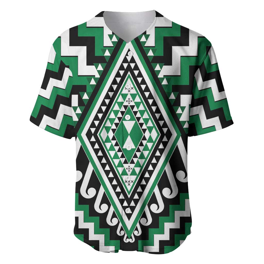 Green Aotearoa Taniko Poutama Patikitiki Baseball Jersey LT14 Green - Polynesian Pride