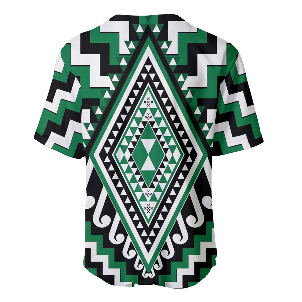 Green Aotearoa Taniko Poutama Patikitiki Baseball Jersey LT14 - Polynesian Pride