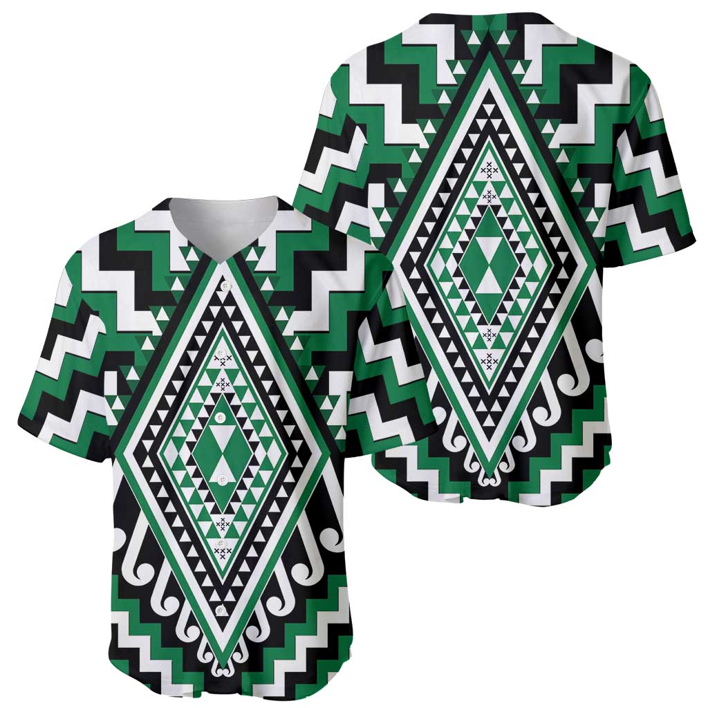 Green Aotearoa Taniko Poutama Patikitiki Baseball Jersey LT14 - Polynesian Pride