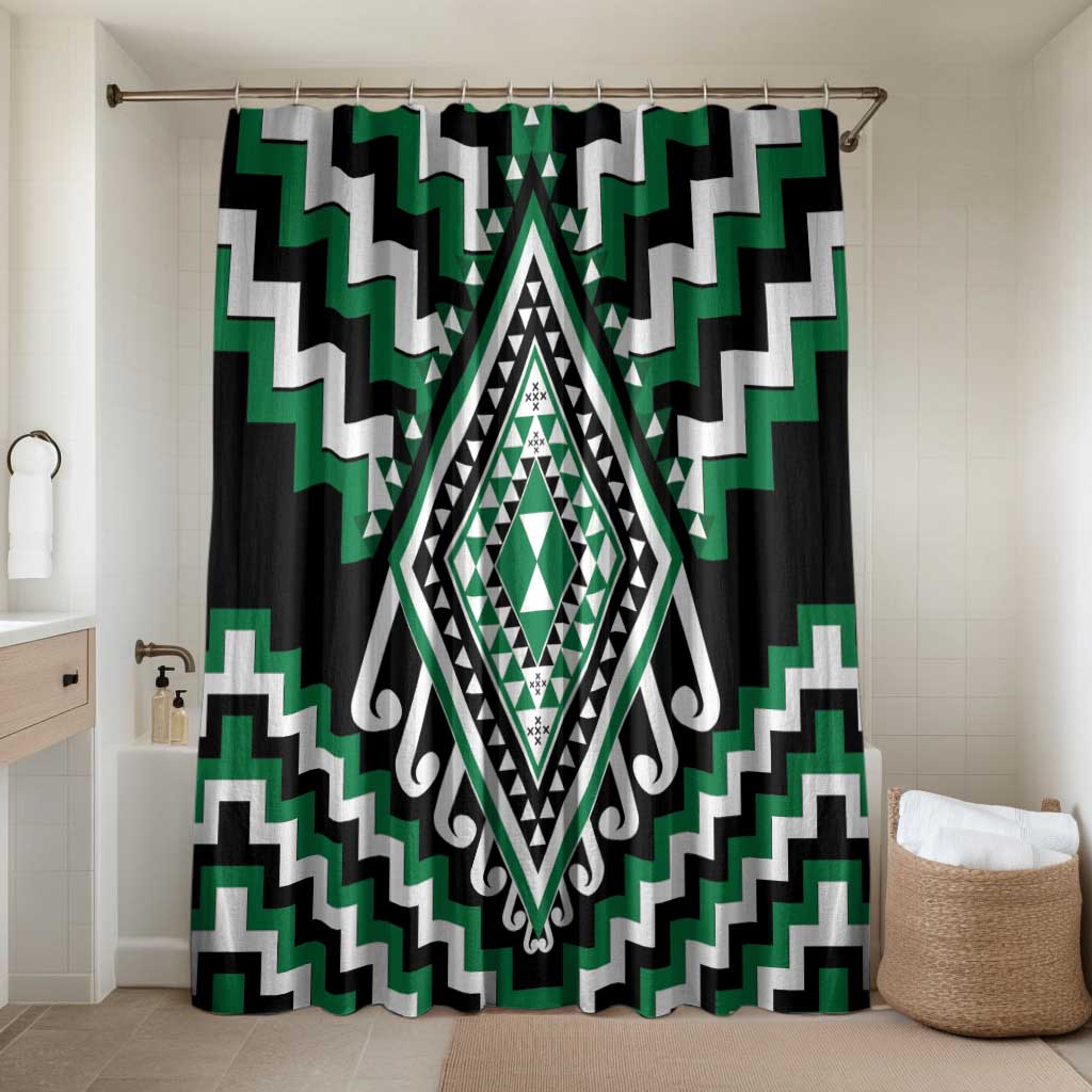 Green New Zealand Taniko Poutama Patikitiki Bathroom Set LT14 Shower Curtain Only Green - Polynesian Pride