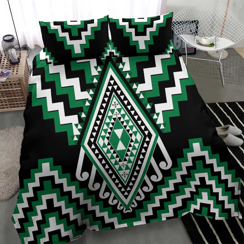 Green Aotearoa Taniko Poutama Patikitiki Bedding Set LT14 - Polynesian Pride