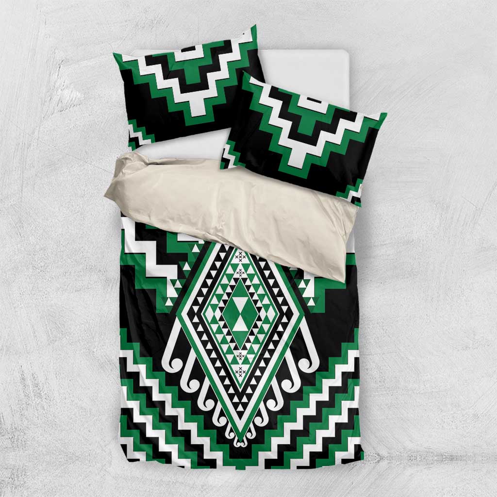 Green Aotearoa Taniko Poutama Patikitiki Bedding Set LT14 US Twin 172cm x 218cm Green - Polynesian Pride