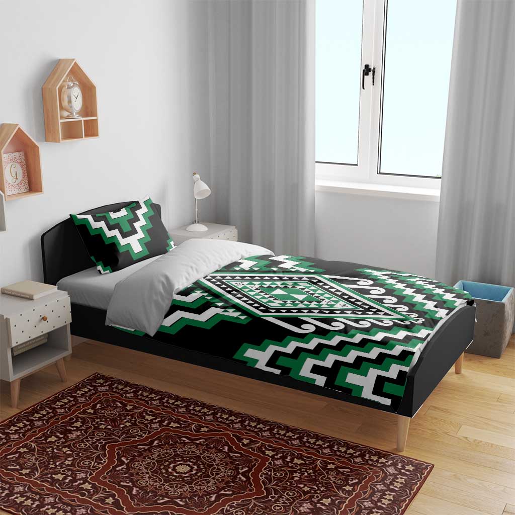 Green Aotearoa Taniko Poutama Patikitiki Bedding Set LT14 - Polynesian Pride