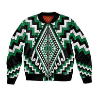 Green Aotearoa Taniko Poutama Patikitiki Bomber Jacket LT14 Unisex Green - Polynesian Pride