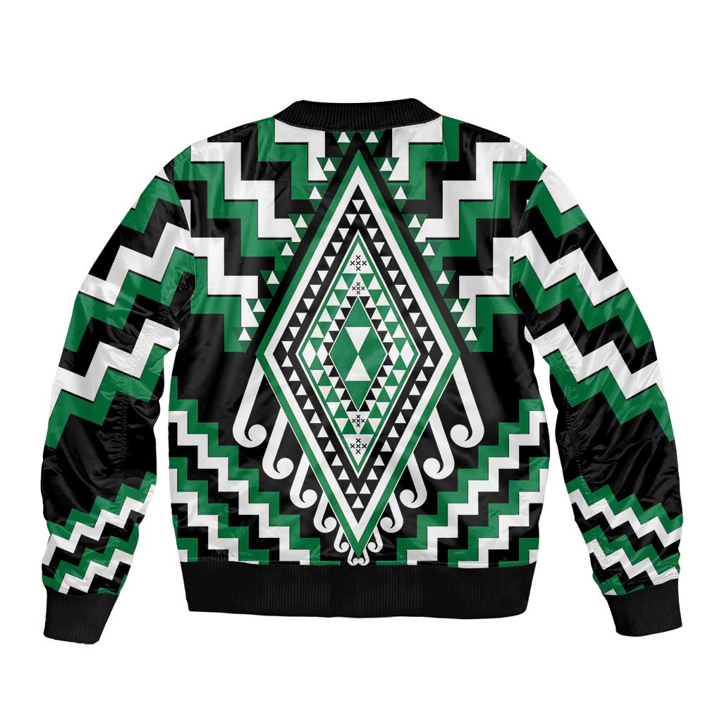 Green Aotearoa Taniko Poutama Patikitiki Bomber Jacket LT14 - Polynesian Pride