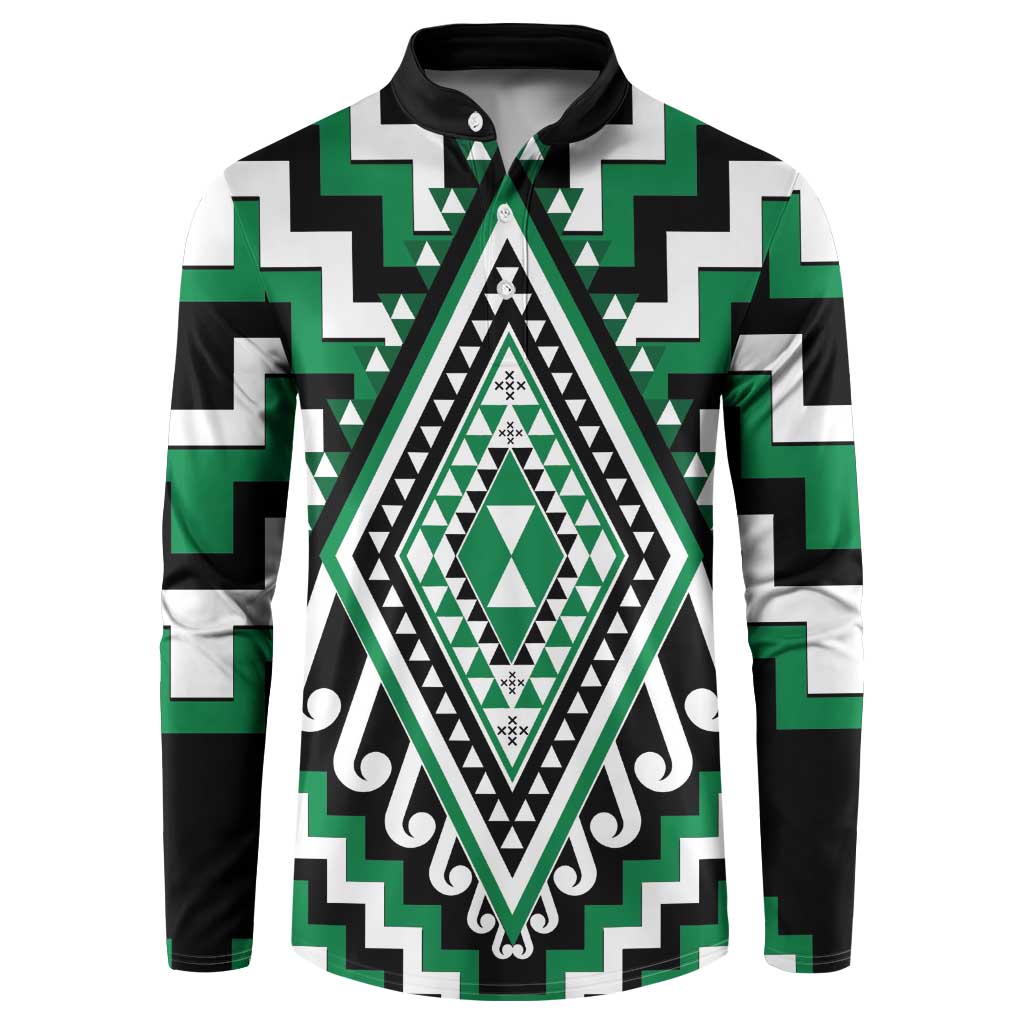 Green Aotearoa Taniko Poutama Patikitiki Button Sweatshirt LT14 Green - Polynesian Pride