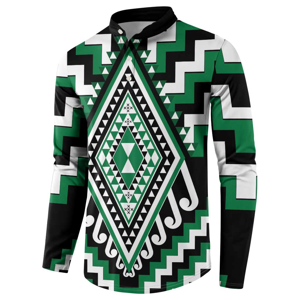 Green Aotearoa Taniko Poutama Patikitiki Button Sweatshirt LT14 - Polynesian Pride