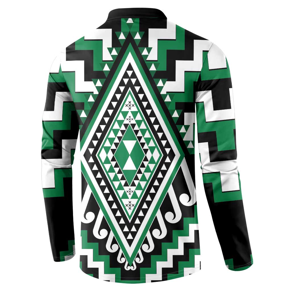 Green Aotearoa Taniko Poutama Patikitiki Button Sweatshirt LT14 - Polynesian Pride