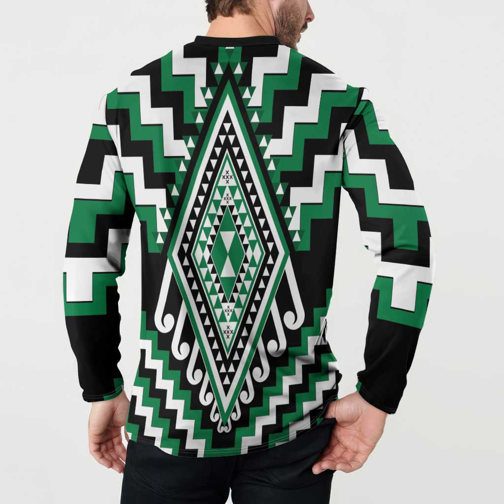 Green Aotearoa Taniko Poutama Patikitiki Button Sweatshirt LT14 - Polynesian Pride